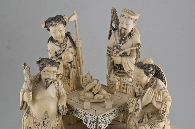 A pair of Antique ivory groups of the Eight Immortals.