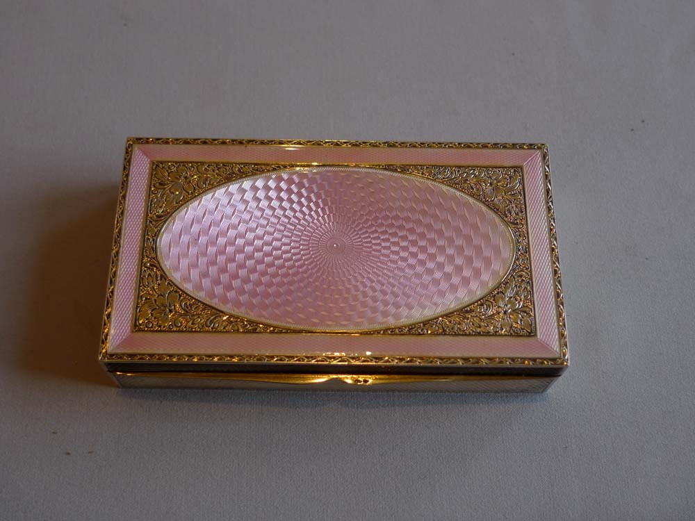 Asprey silver and pink guilloche enamel necessaire.
