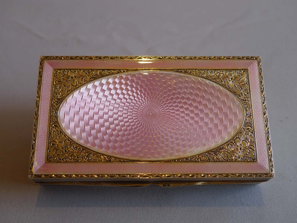 Asprey silver and pink guilloche enamel necessaire.