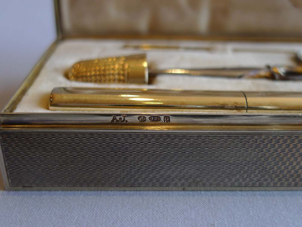 Asprey silver and pink guilloche enamel necessaire.