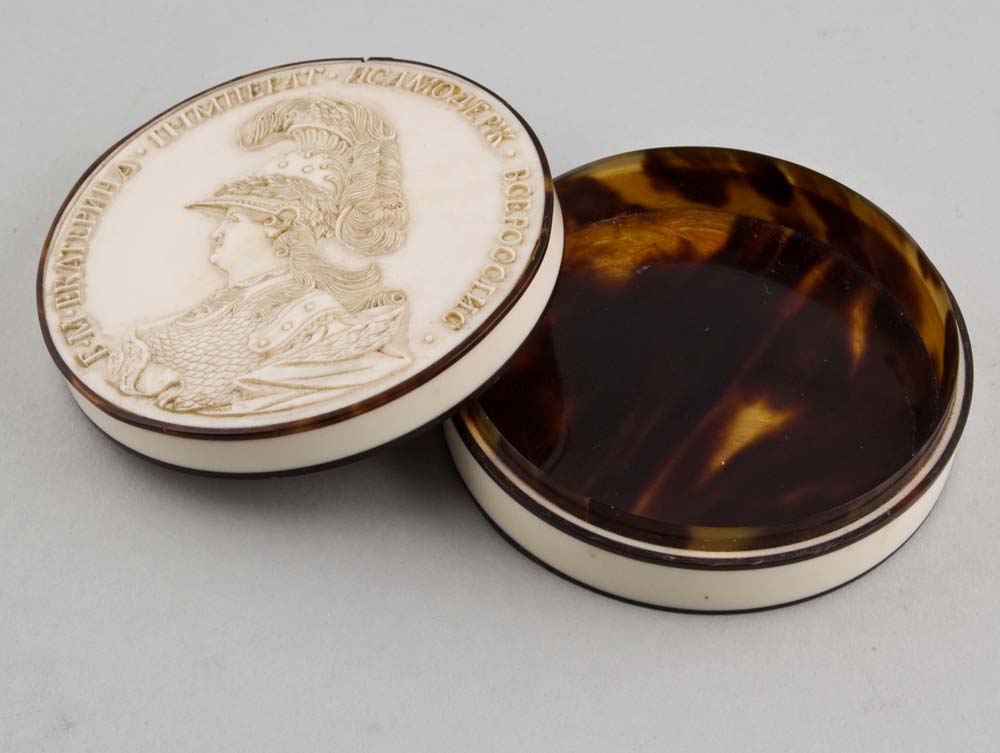 Antique Russian ivory and tortoiseshell box.