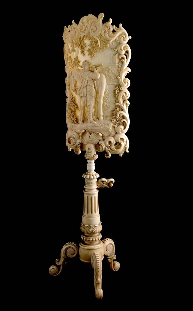 Ivory candle shield. European late 19th century.