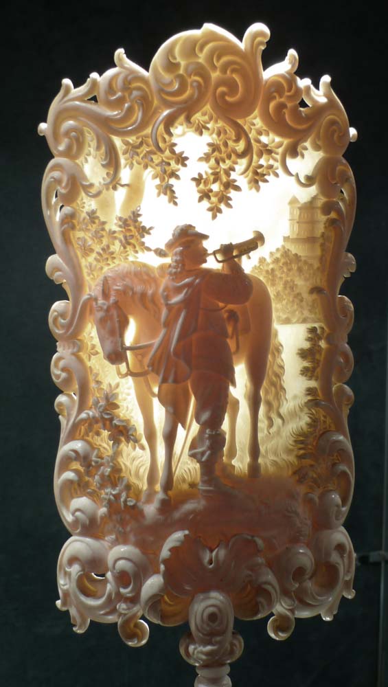 Ivory candle shield. European late 19th century.