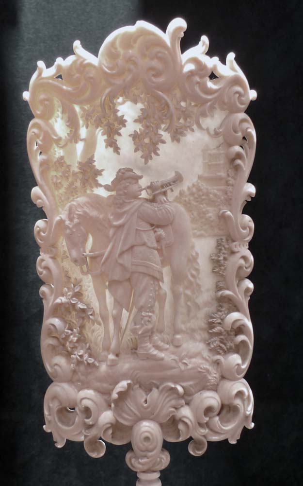 Ivory candle shield. European late 19th century.