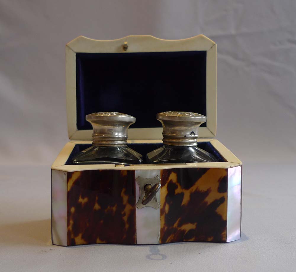 Tortoiseshell and ivory ink box with original inkpots