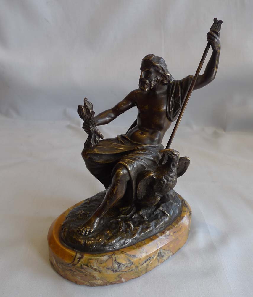 Antique Grand Tour pair of bronzes on Sienna marble bases of Juno and Jupiter.