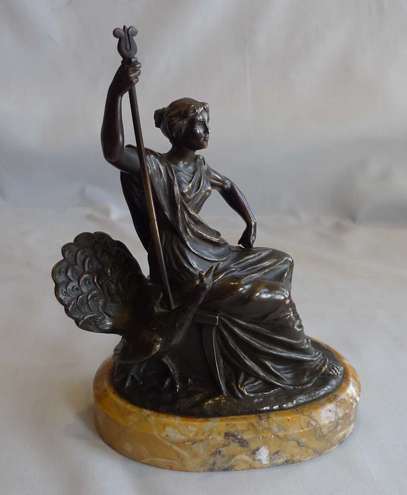 Antique Grand Tour pair of bronzes on Sienna marble bases of Juno and Jupiter.