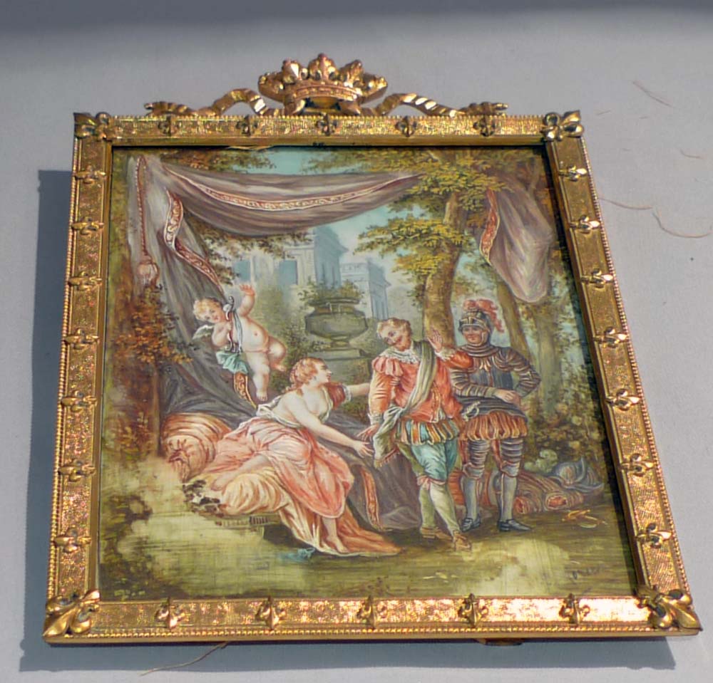 Watercolour on ivory, pair in gilded and crowned frames.