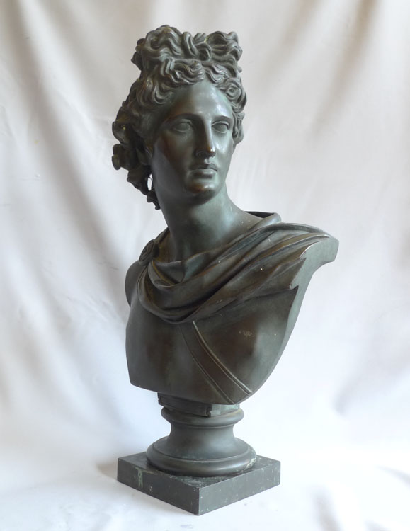 Antique Grand tour bronze bust of the Apollo Belvedere.