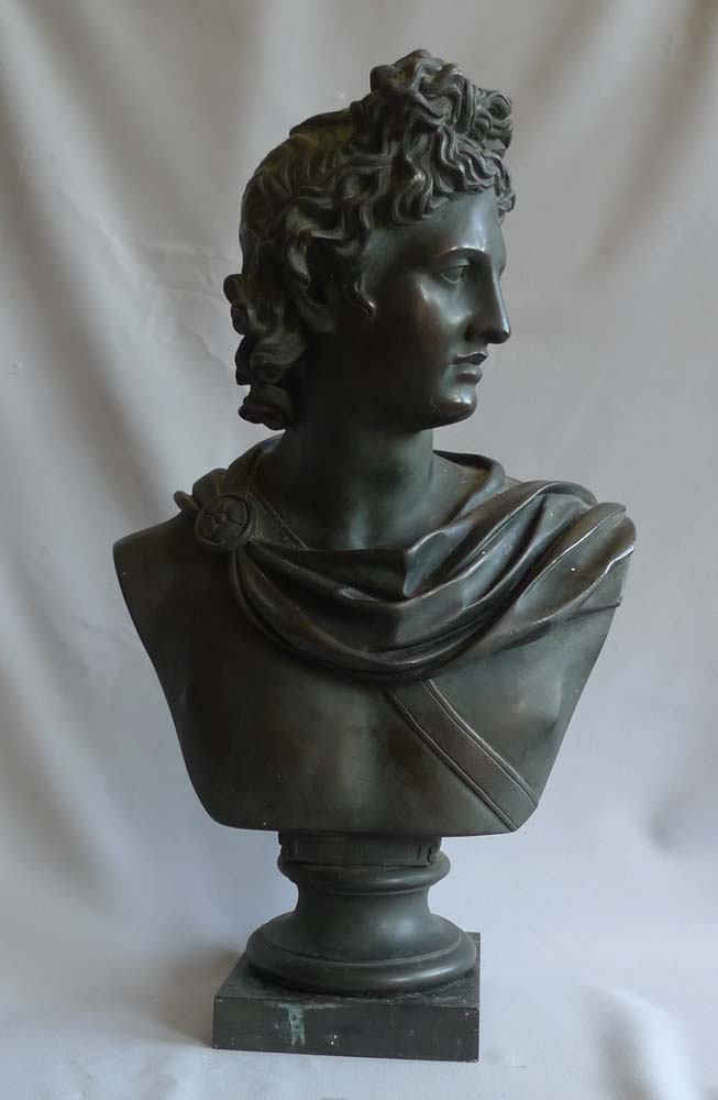 Antique Grand tour bronze bust of the Apollo Belvedere.