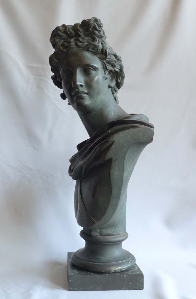 Antique Grand tour bronze bust of the Apollo Belvedere.