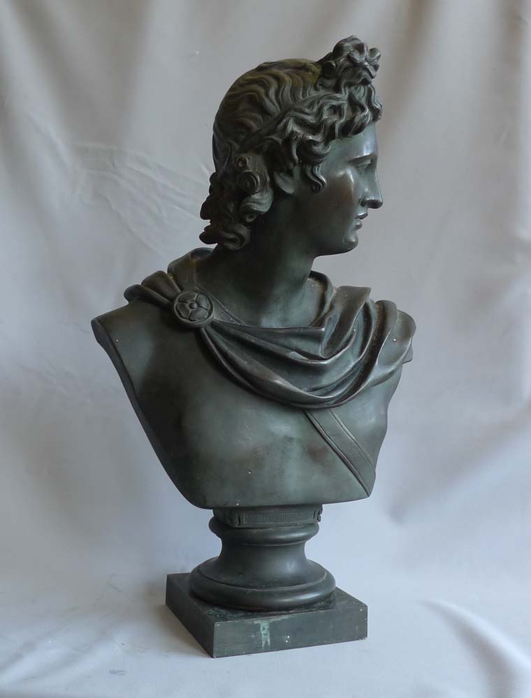 Antique Grand tour bronze bust of the Apollo Belvedere.