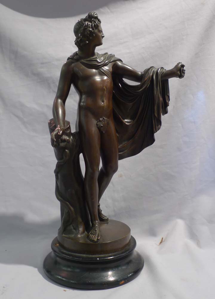 Antique Italian patinated bronze sculpture of the Apollo Belvedere signed