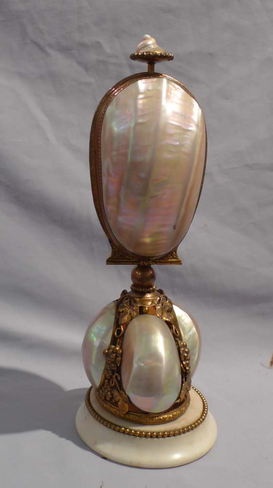 Antique French mother of pearl and ormolu perfume bottle holder
