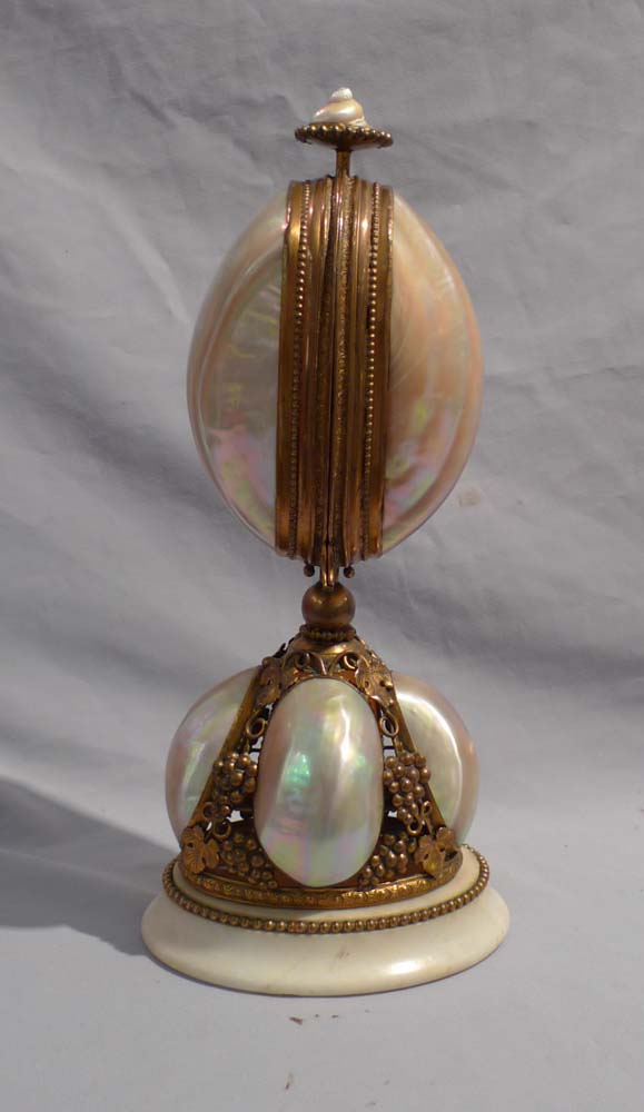 Antique French mother of pearl and ormolu perfume bottle holder