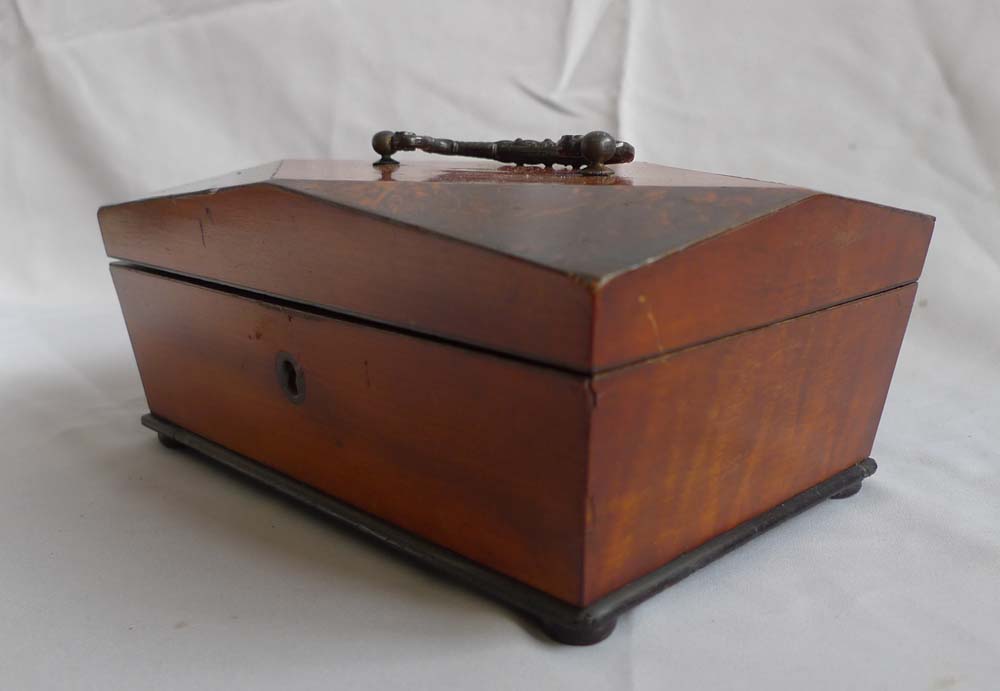 English late Regency wooden work box with accessories.