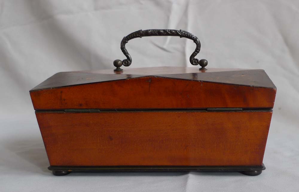 English late Regency wooden work box with accessories.