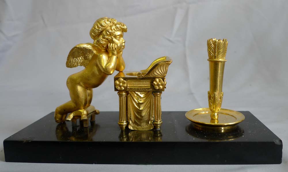 Antique Thomas Weeks of Weeks's Museum Titchborne St ormolu and marble inkwell.