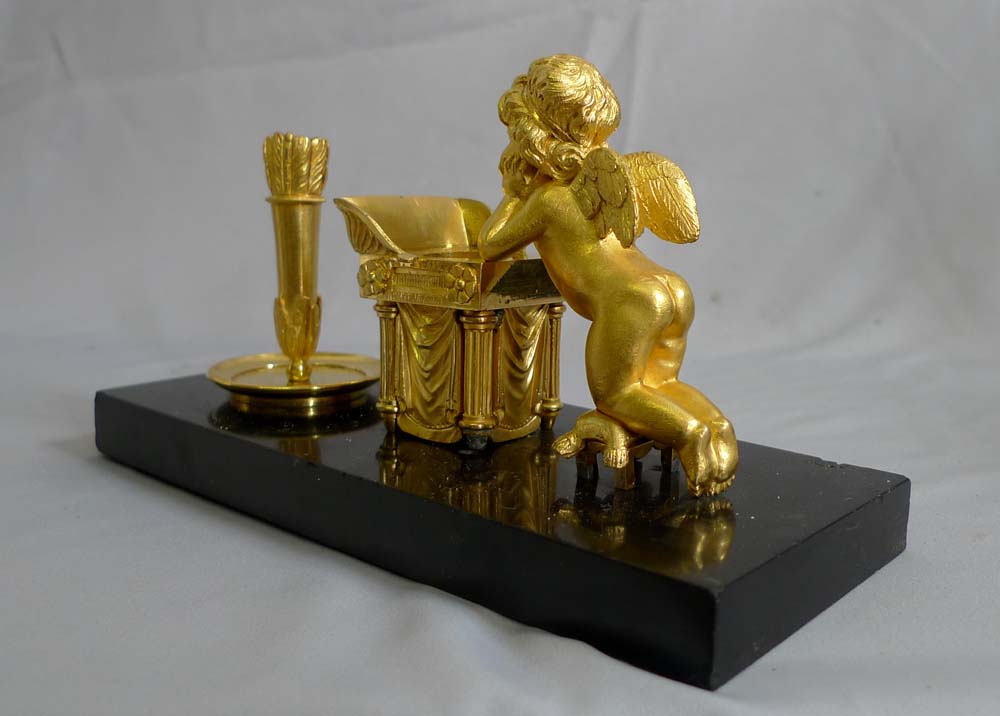 Antique Thomas Weeks of Weeks's Museum Titchborne St ormolu and marble inkwell.