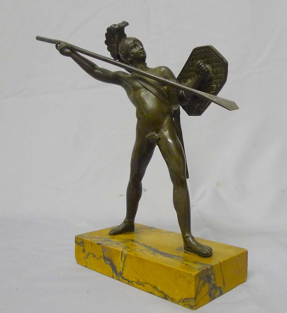 Antique Grand Tour pair of bronze Gladiators on Sienna marble bases.