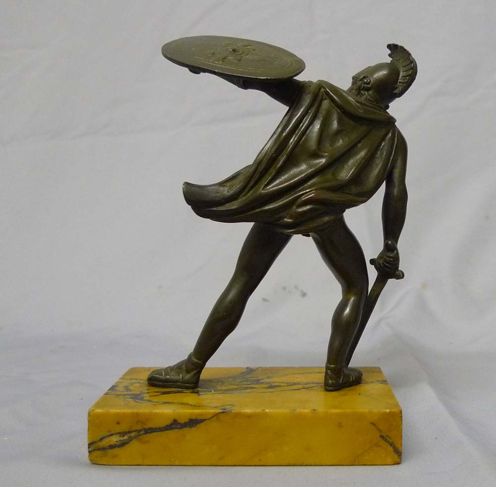 Antique Grand Tour pair of bronze Gladiators on Sienna marble bases.
