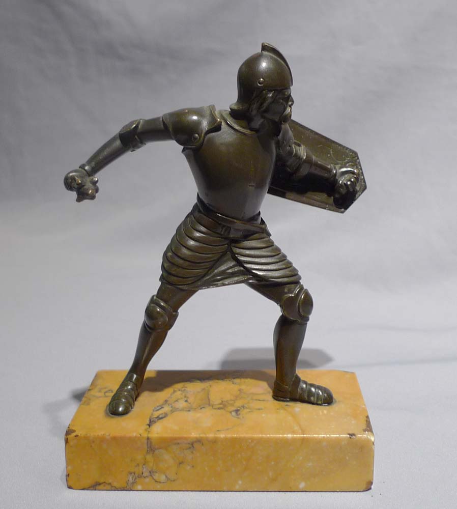 Grand Tour bronzes of warriors on Sienna marble bases.