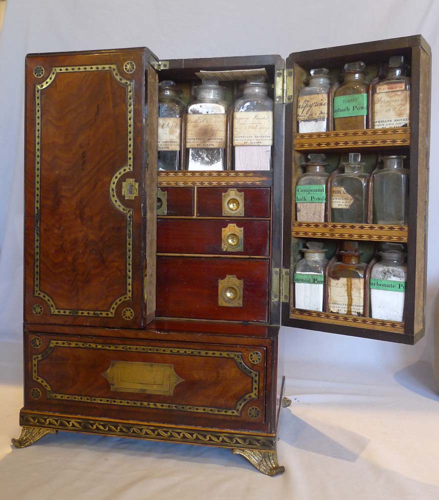 Antique English Regency campaign apothacary or medicine cabinet.