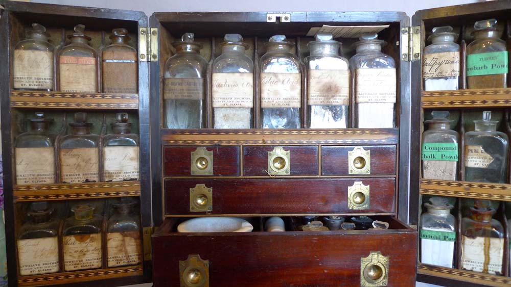 Antique English Regency campaign apothacary or medicine cabinet.