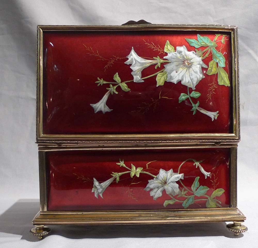 Antique enamel box in bronze carcase, French.