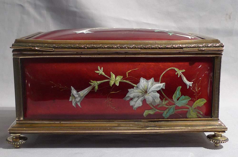 Antique enamel box in bronze carcase, French.