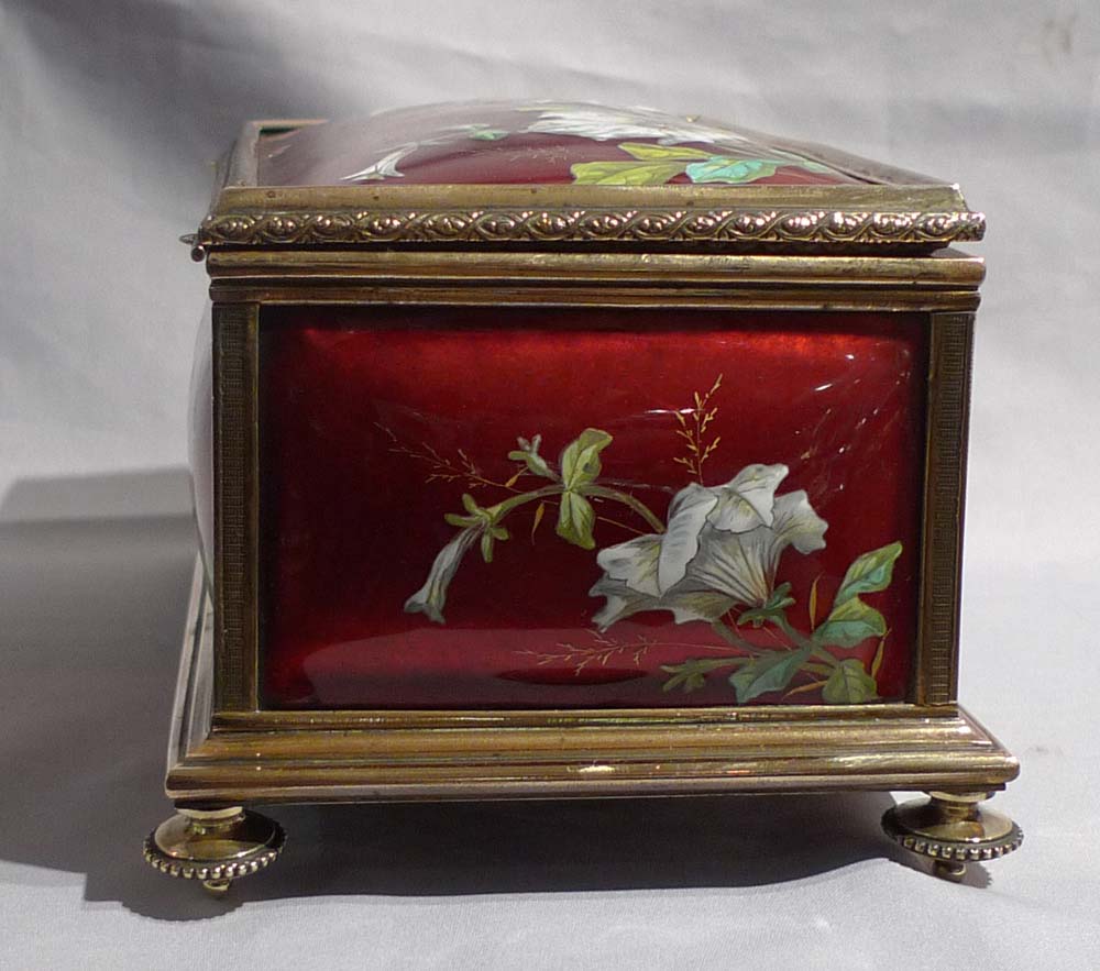 Antique enamel box in bronze carcase, French.