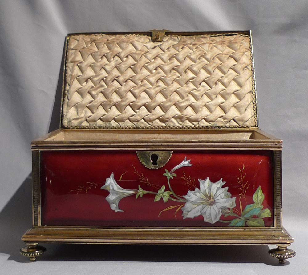 Antique enamel box in bronze carcase, French.