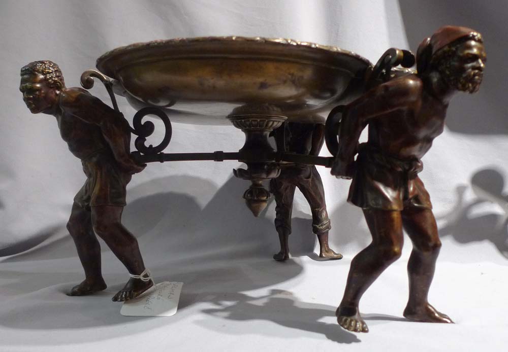 Antique Bergman tazza or centrepiece held by three figures