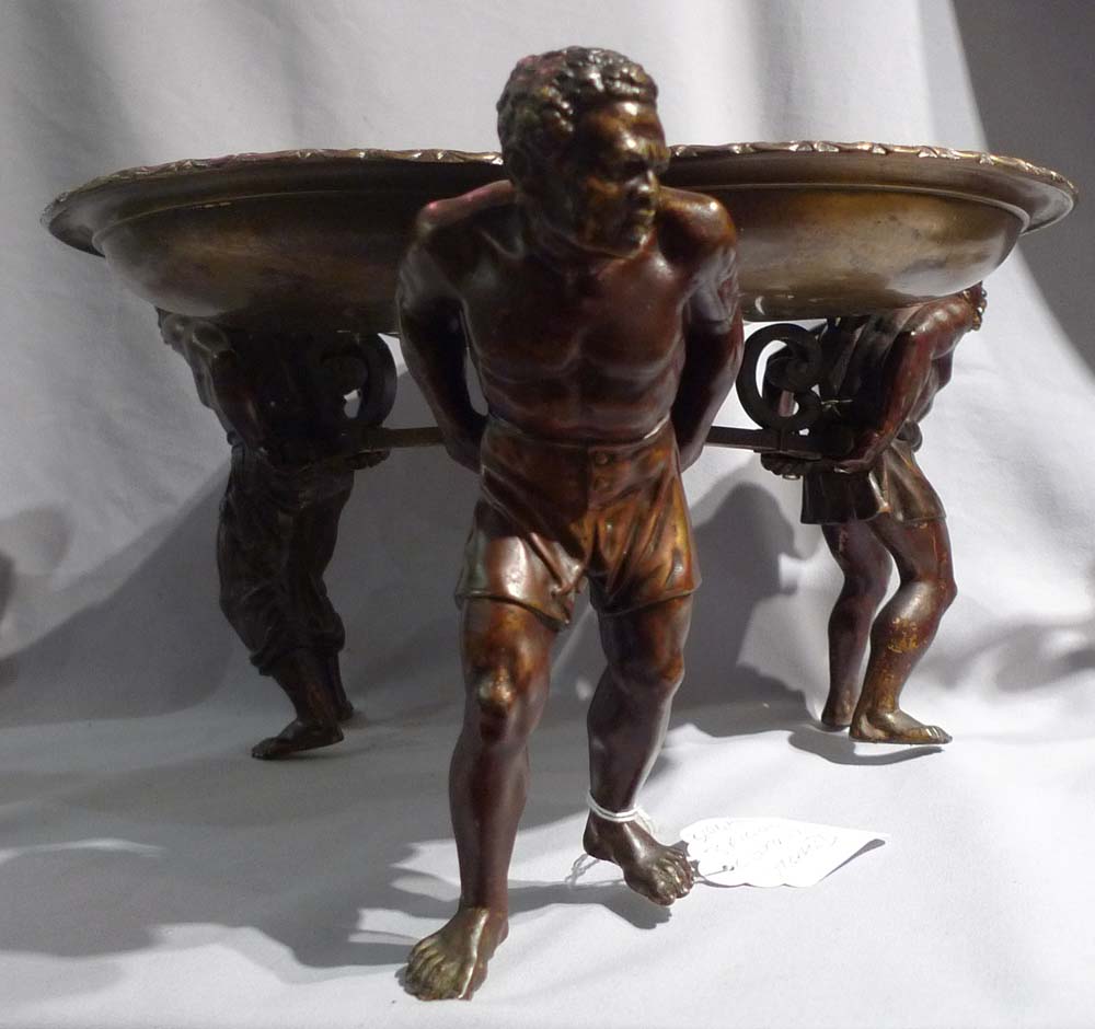 Antique Bergman tazza or centrepiece held by three figures