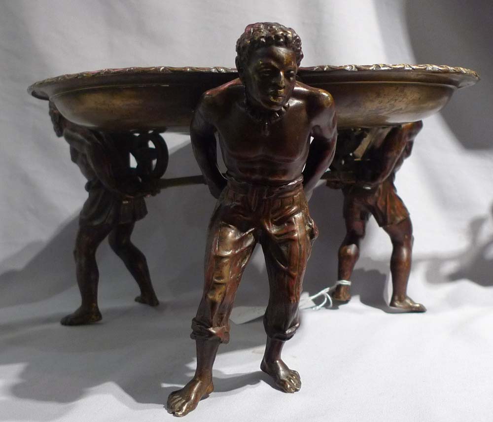 Antique Bergman tazza or centrepiece held by three figures