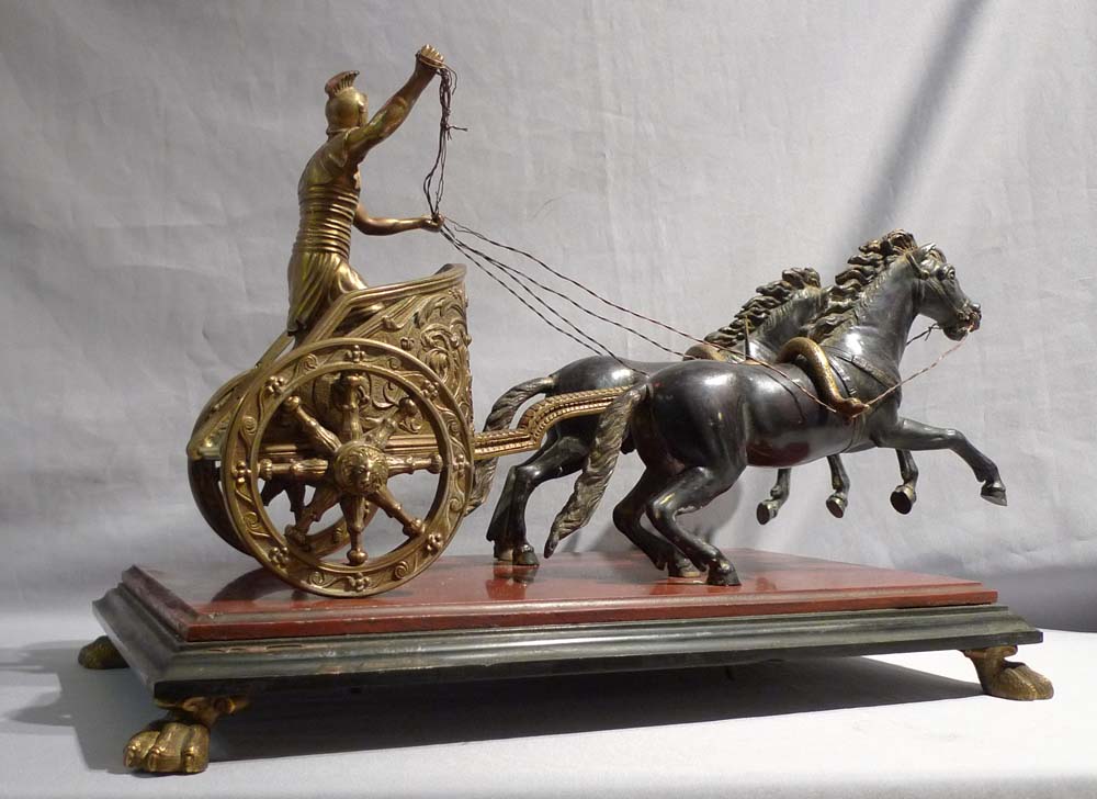 Antique Italian Grand Tour model of chariot on superb marble base.
