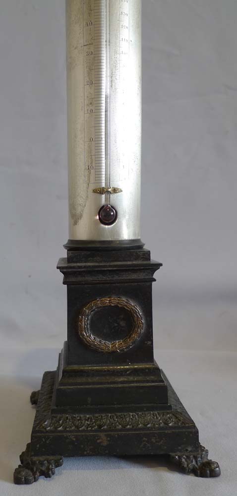 Antique French bronze of Napoleon standing on a column incorporating a thermometer.