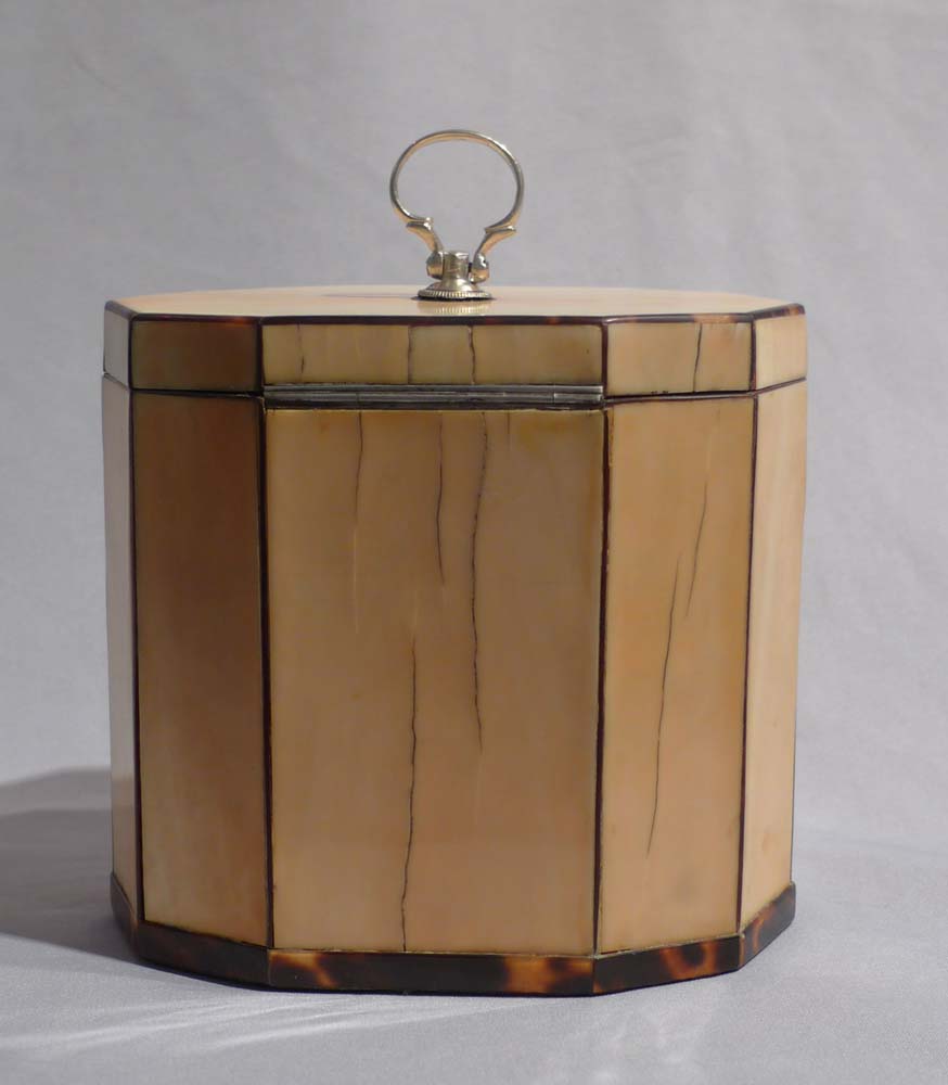 Antique ivory and tortoiseshell English George III ten sided tea caddy.