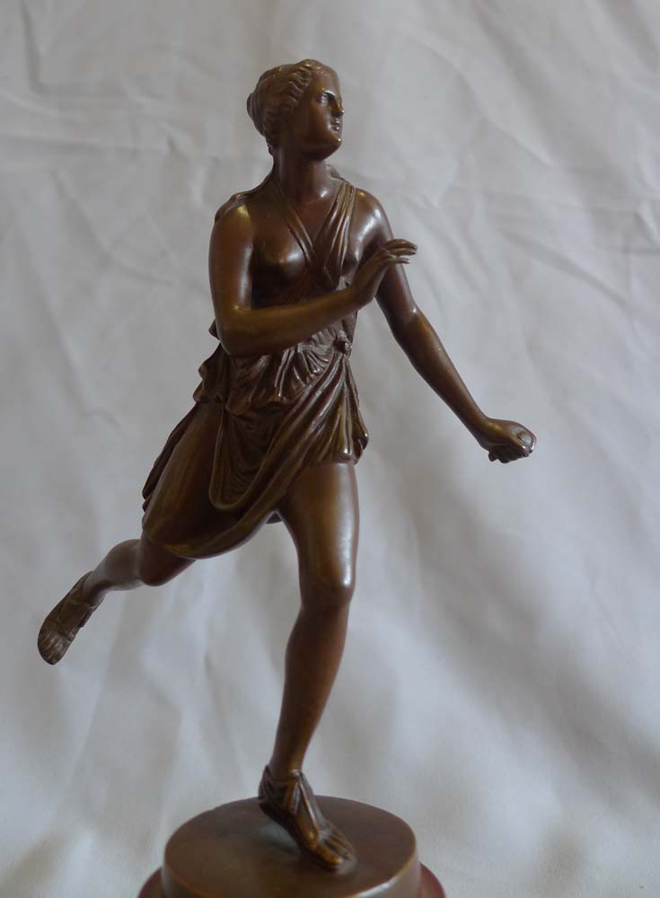 Antique Grand Tour bronze of female athlete after the antique and signed Barbedienne.