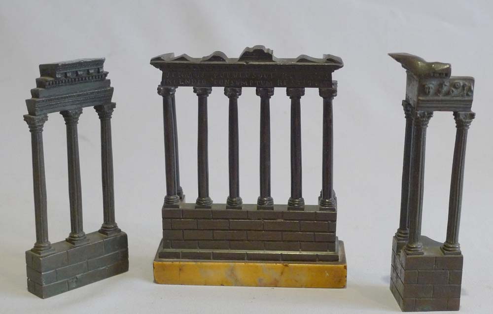 Grand tour Italian ruined temples of Rome in patinated bronze and Sienna marble