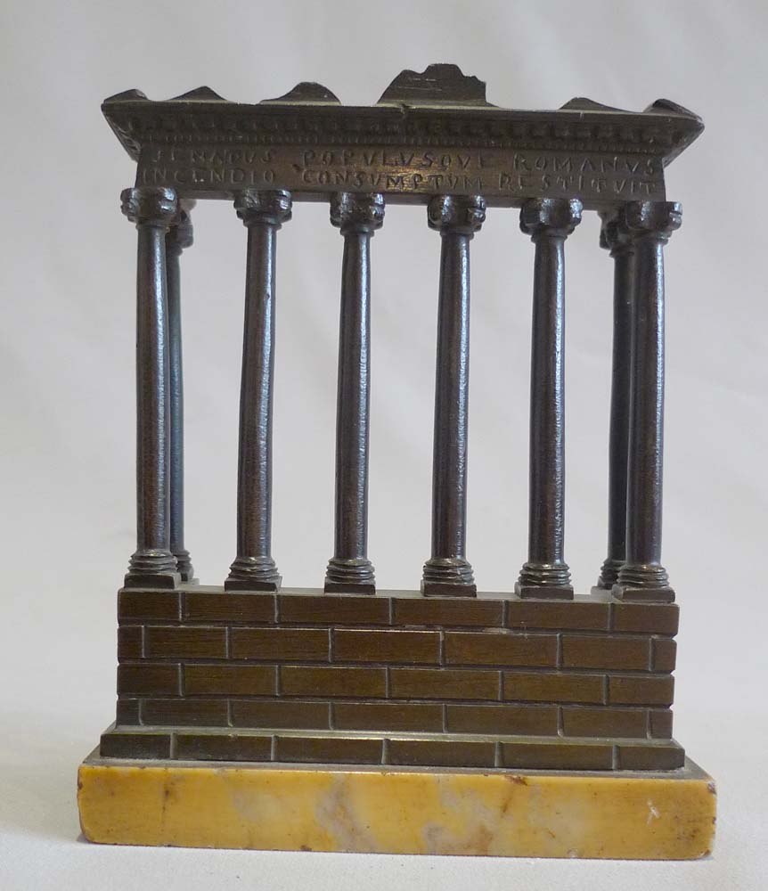 Grand tour Italian ruined temples of Rome in patinated bronze and Sienna marble