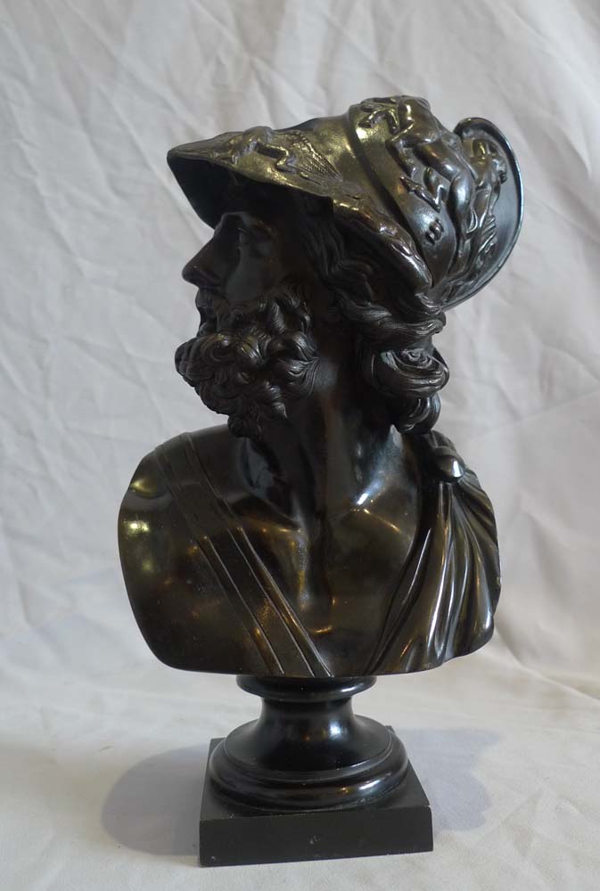 Antique Grand Tour bust of Ajax in patinated bronze.