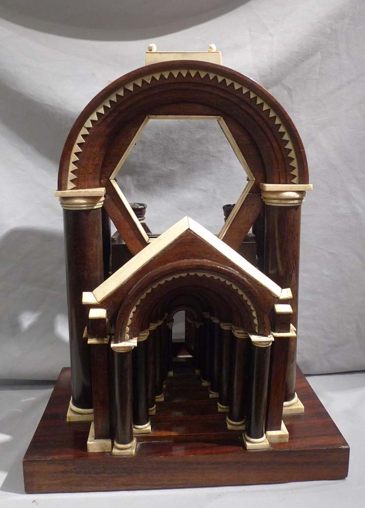 Architectural model in rosewood, ebony and ivory.