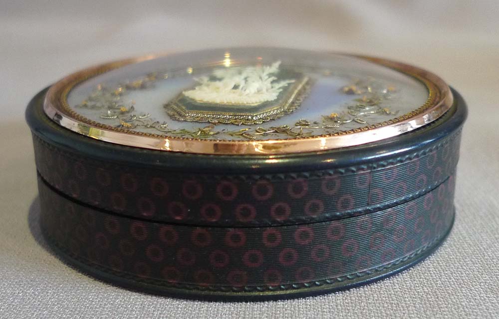 Antique French tortoiseshell, gold and ivory snuff box.