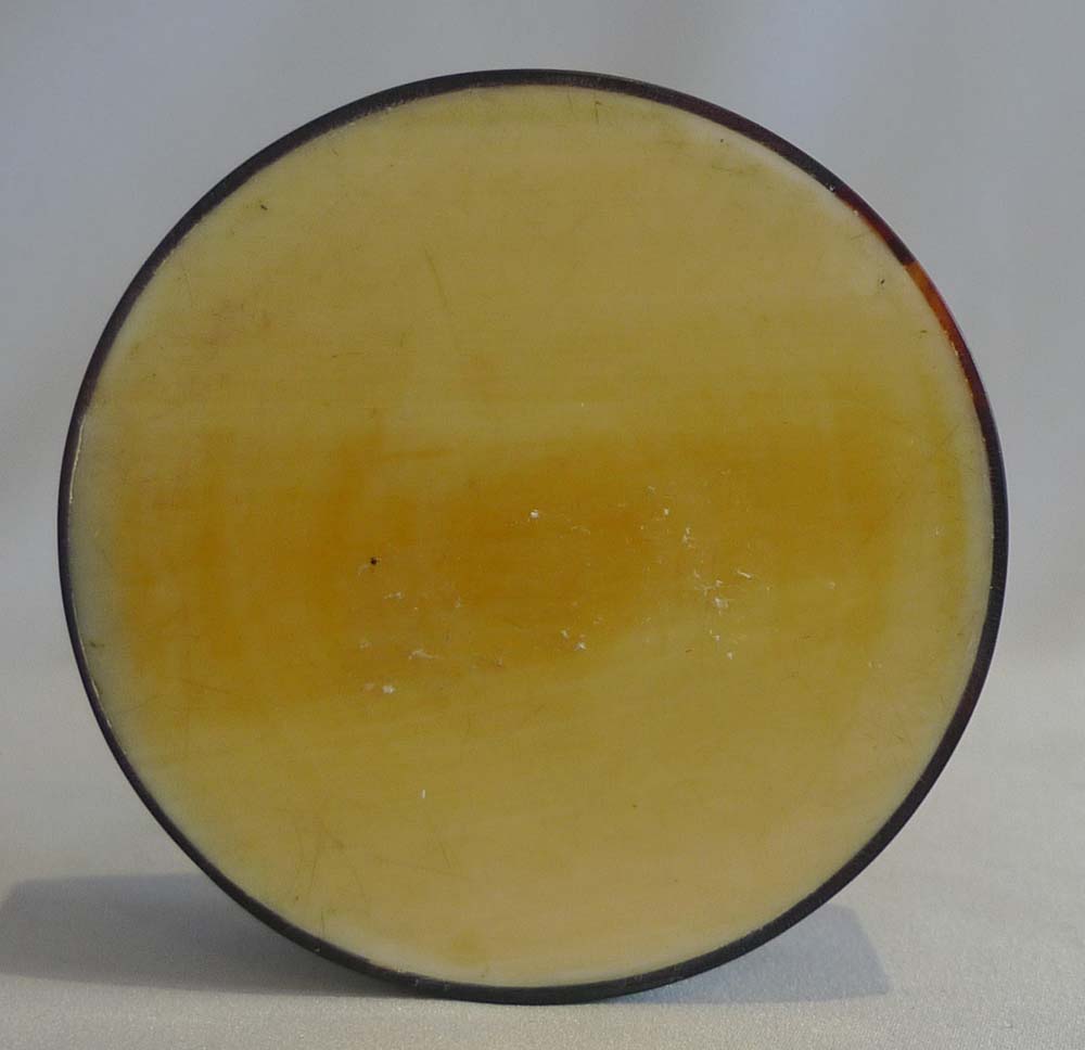 Antique George III ivory and tortoiseshell box with apple tree on mother-of-pearl background.