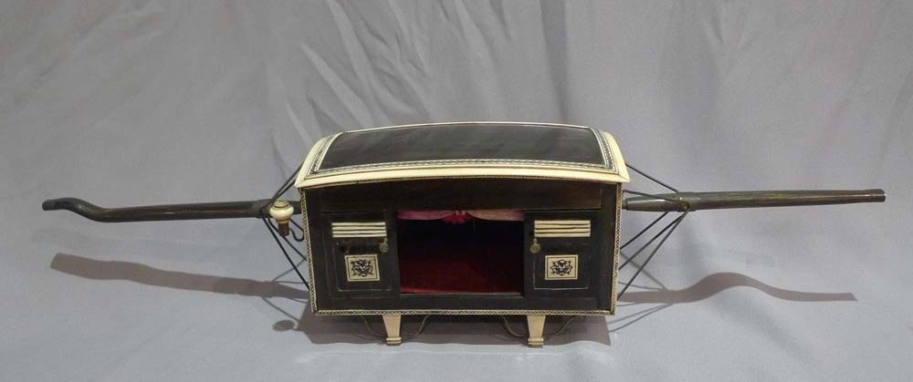 Antique ivory and sadeli work wood model of a Palaquin (Palki), circa 1830.