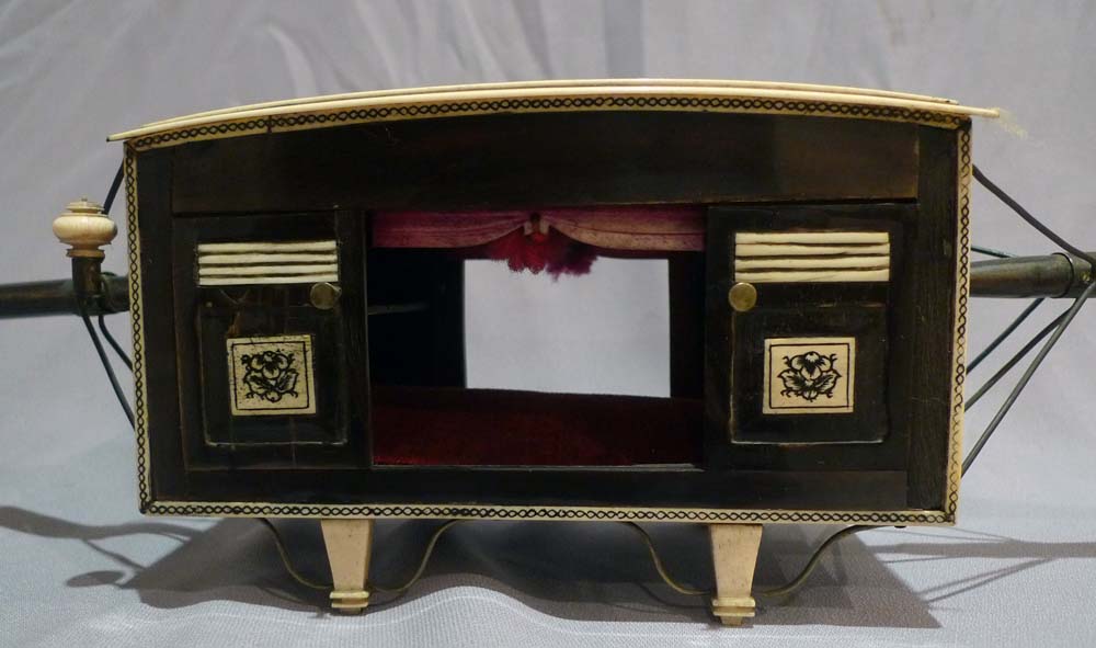 Antique ivory and sadeli work wood model of a Palaquin (Palki), circa 1830.