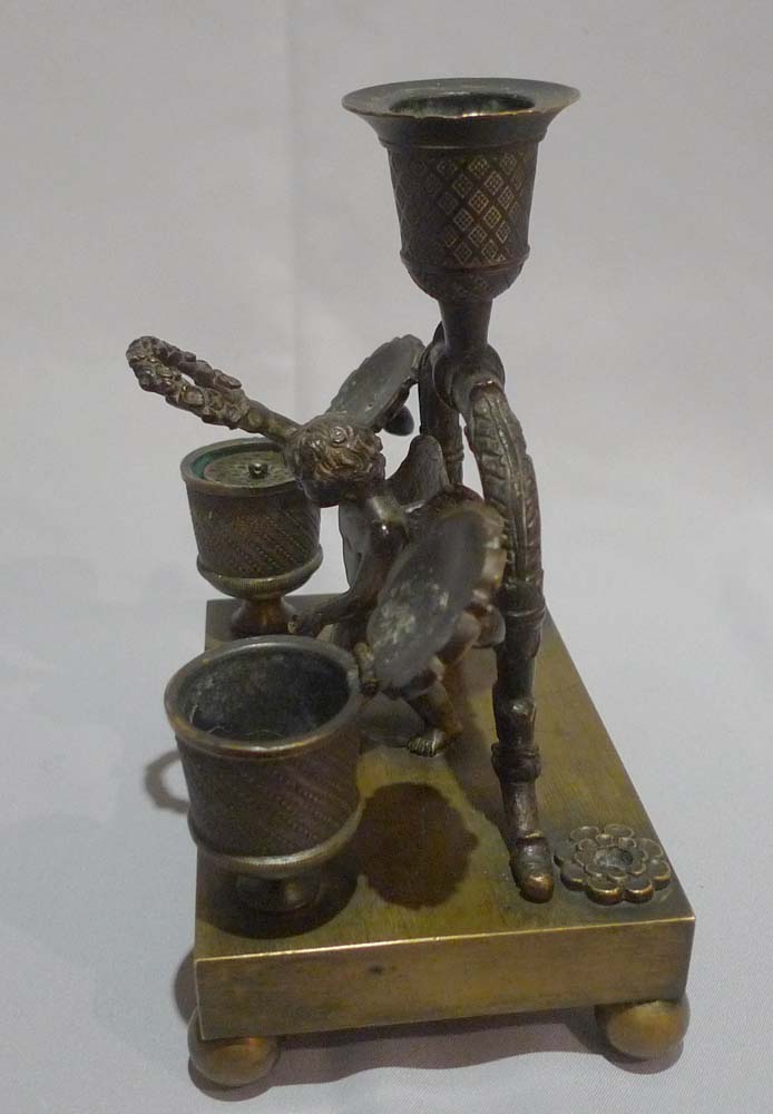 Antique English Regency cherub inkwell with candleholder