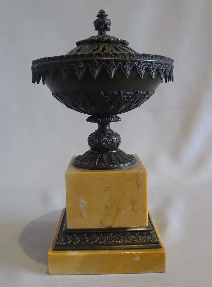 Antique patinated bronze and Sienna marble pastille burner