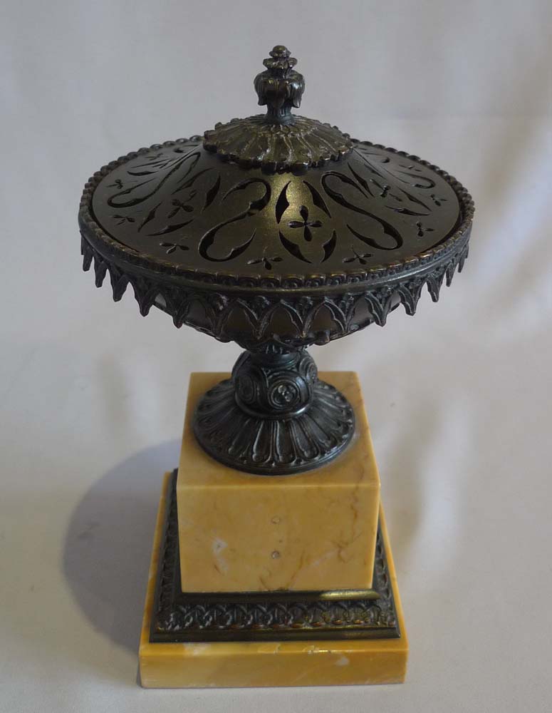 Antique patinated bronze and Sienna marble pastille burner